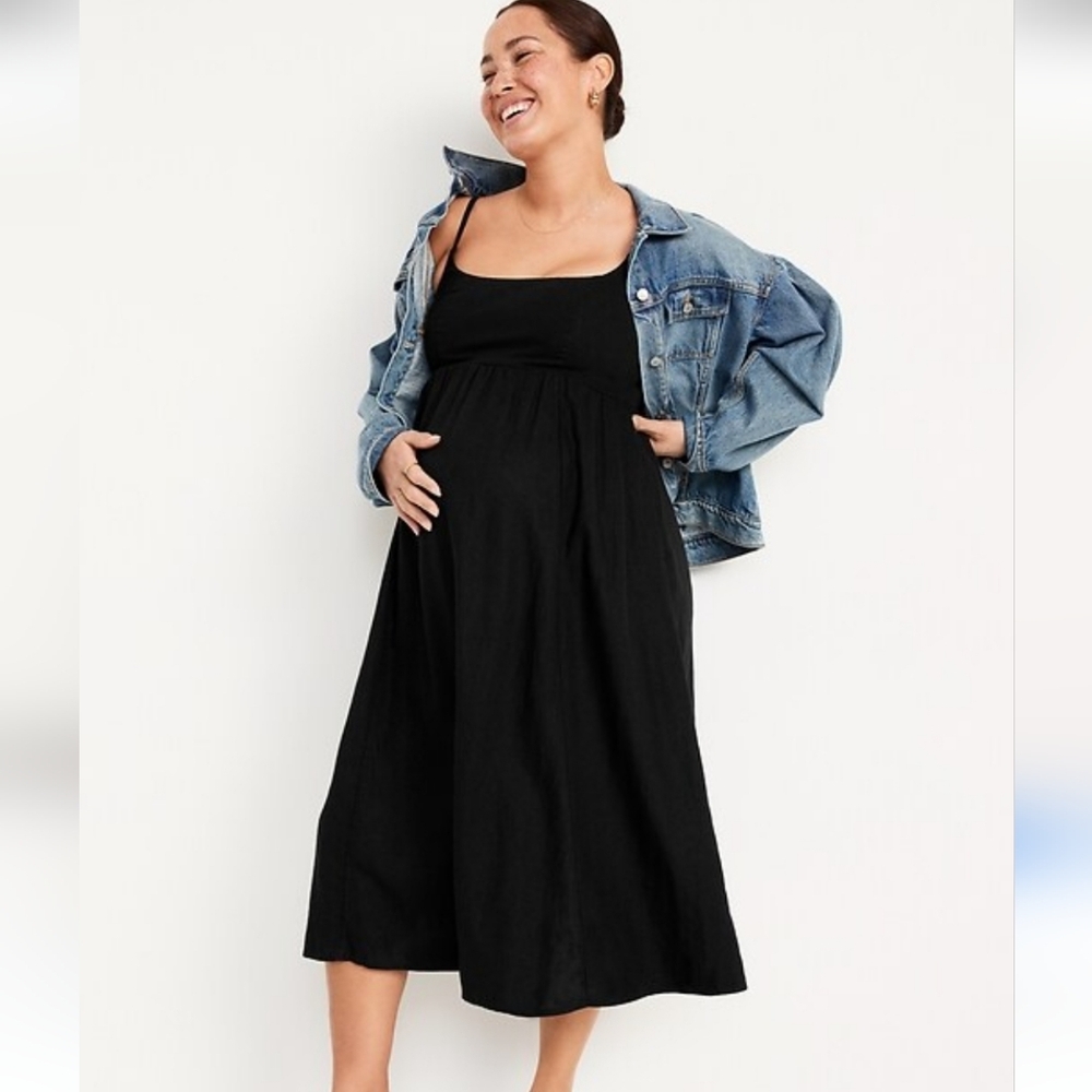 OLD NAVY MATERNITY BLACK CAMI MIDI Maxi DRESS nursing Classy Mommy